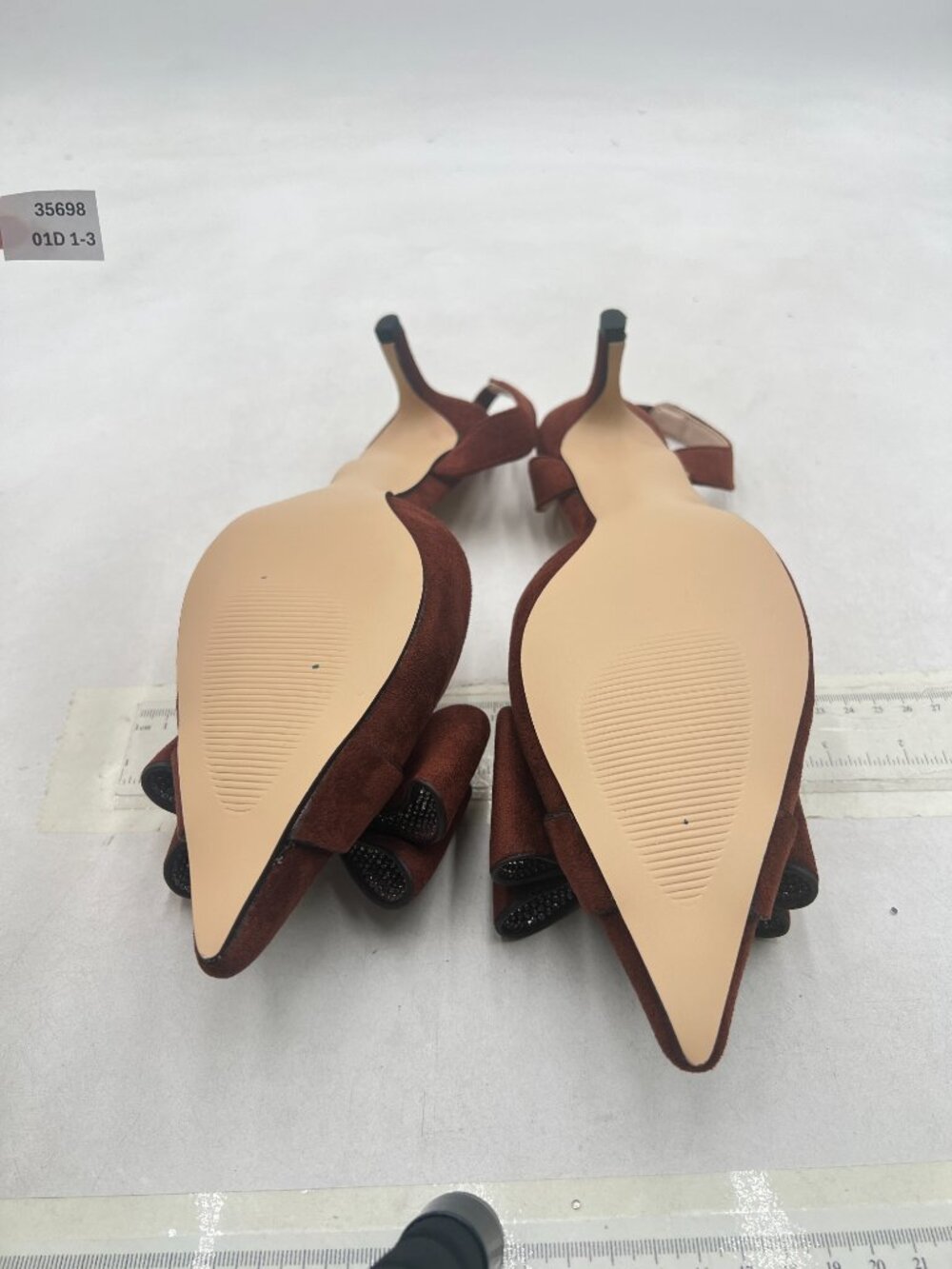 Pazzion Brown Rhinestones Bowknots Slip On Slingback Pumps Strap Mid Heel Shoes - Picture 7 of 8